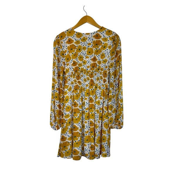 Vera For Anthropologie Buttercup Cheerful Floral Print Mini Dress Sz XS Yellow - Picture 3 of 13
